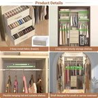Besiost 4FT Closet Organizer System with Fabric Drawers, Small Wardrobe with Hanging Rods