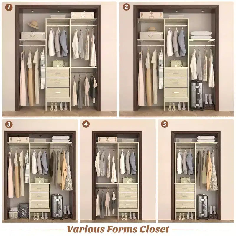 Besiost 4FT Closet Organizer System with Fabric Drawers, Small Wardrobe with Hanging Rods