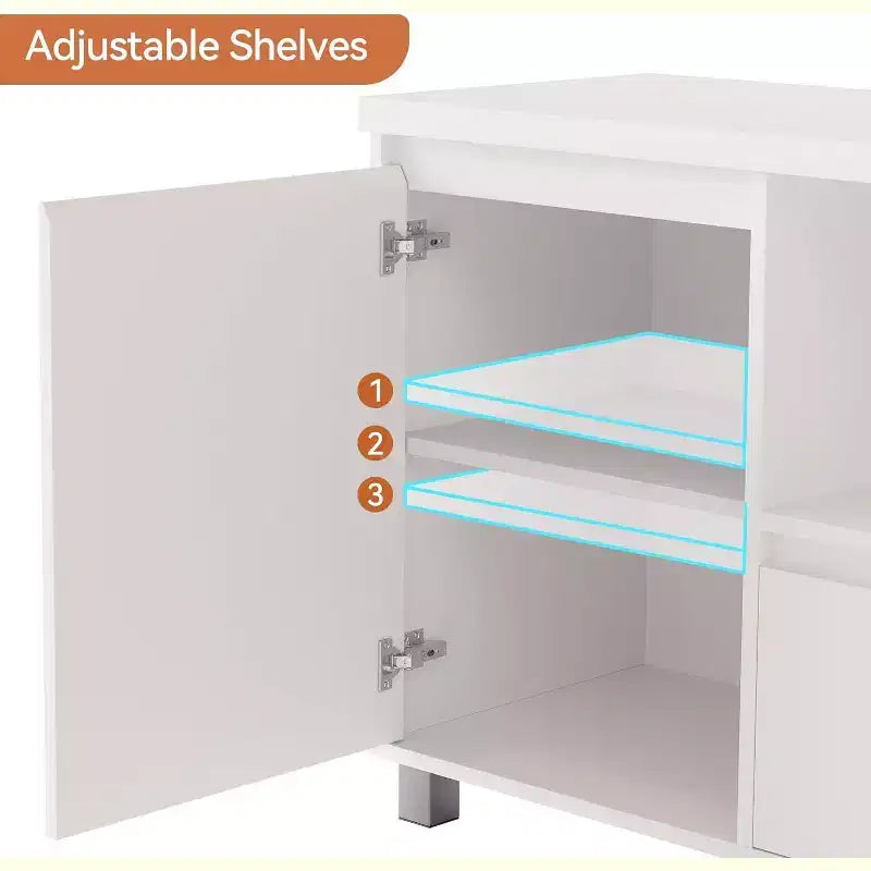 Meuble TV avec rangement, meuble TV nervuré pour téléviseur 60/65/70 pouces, meuble TV console multimédia moderne avec tiroir pour salon, chambre, blanc