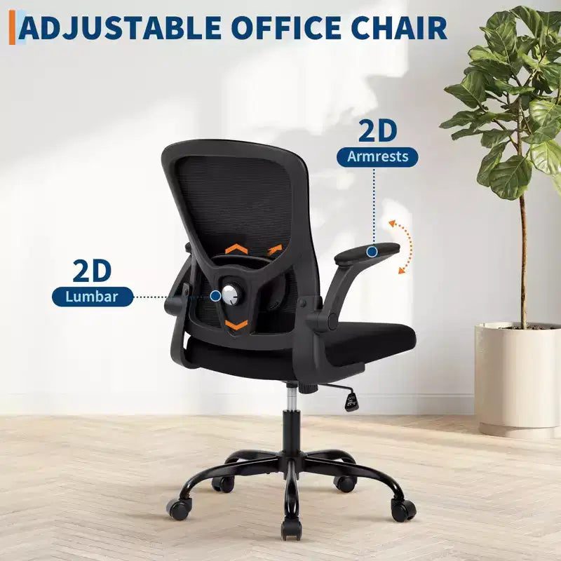 Fauteuil de bureau ergonomique haut de gamme en maille grise - Hauteur réglable, accoudoirs relevables et support lombaire - Siège pivotant confortable pour la maison, le jeu et le travail