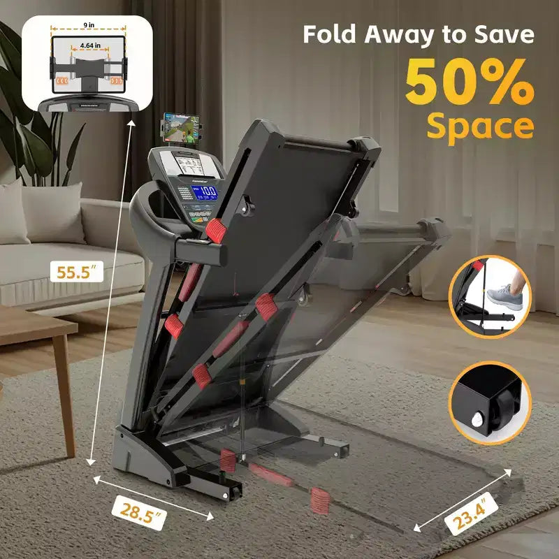 Tapis de course pour la maison, tapis roulant 5,1 CV avec inclinaison de 20 %, tapis de course avec capacité de poids de 180 kg, tapis roulant 19 km/h avec 64 programmes prédéfinis, maison, bureau et salle de sport