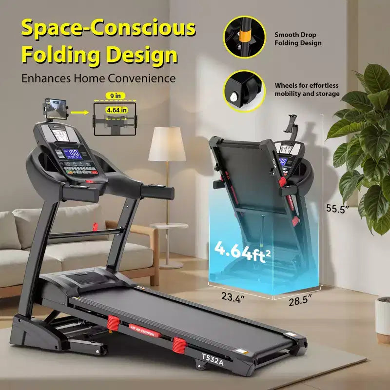 Folding Electric Treadmill for Home, 5HP Motor, 400 Lbs Capacity, Up to 12 MPH Running Machine with 20% Auto Incline, APP & Bluetooth Control
