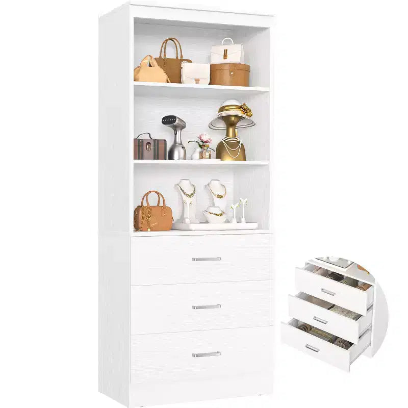 Besiost 71-In Tall Bookshelf with Wood Drawers, Étagère de Rangement avec Tiroirs en Bois