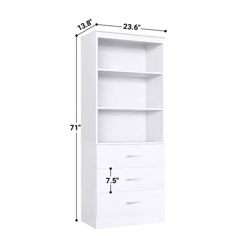 Besiost 71-In Tall Bookshelf with Wood Drawers, Étagère de Rangement avec Tiroirs en Bois