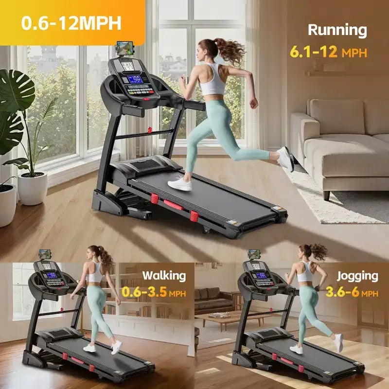 Folding Treadmill with 400lbs Capacity, Treadmill for Home with 20% Incline, Portable Treadmill with APP Control, 64+3+3+1Programs,Space-Saving Design