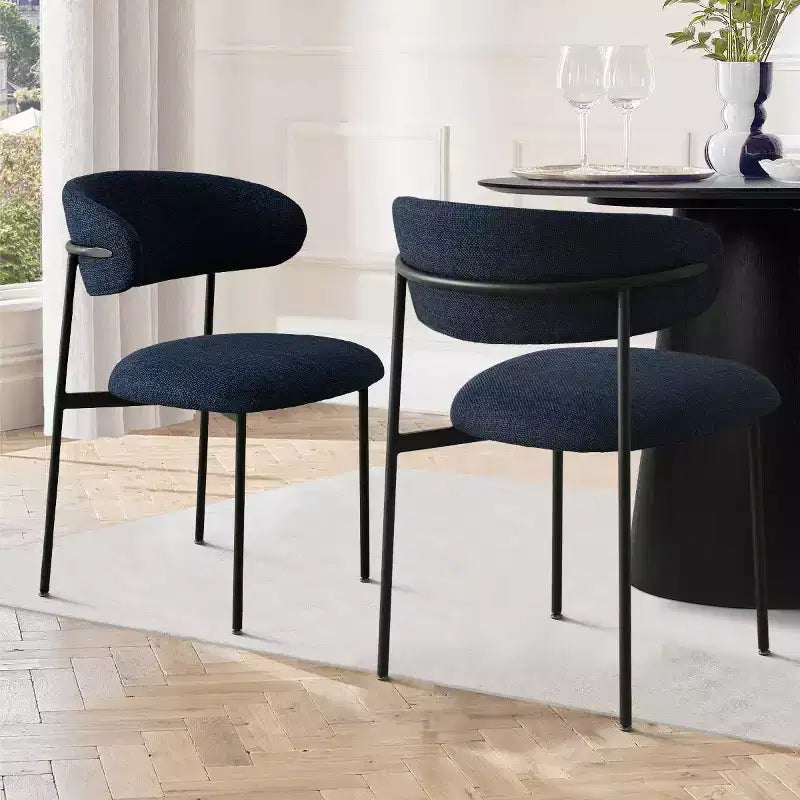 Upholstered Dining Chairs Set of 2, Modern Kitchen Side Chairs with Open Back, Soft Fabric Seat & Black Metal Legs - Panipeachy