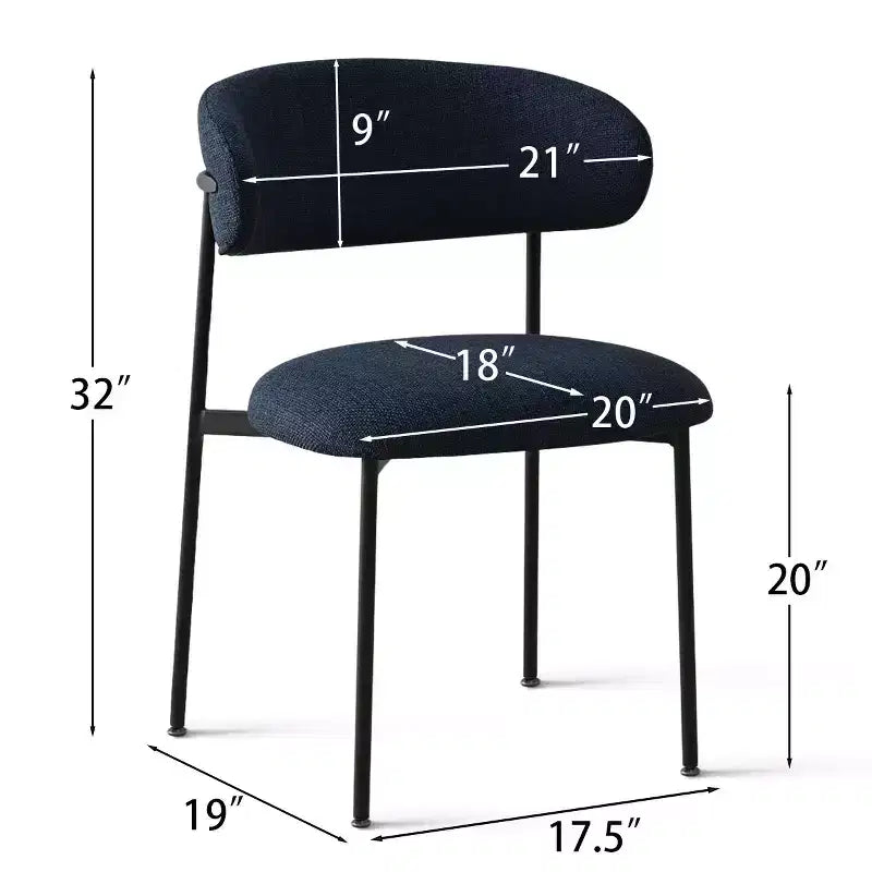 Upholstered Dining Chairs Set of 2, Modern Kitchen Side Chairs with Open Back, Soft Fabric Seat & Black Metal Legs - Panipeachy