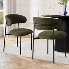 Upholstered Dining Chairs Set of 2, Modern Kitchen Side Chairs with Open Back, Soft Fabric Seat & Black Metal Legs - Panipeachy