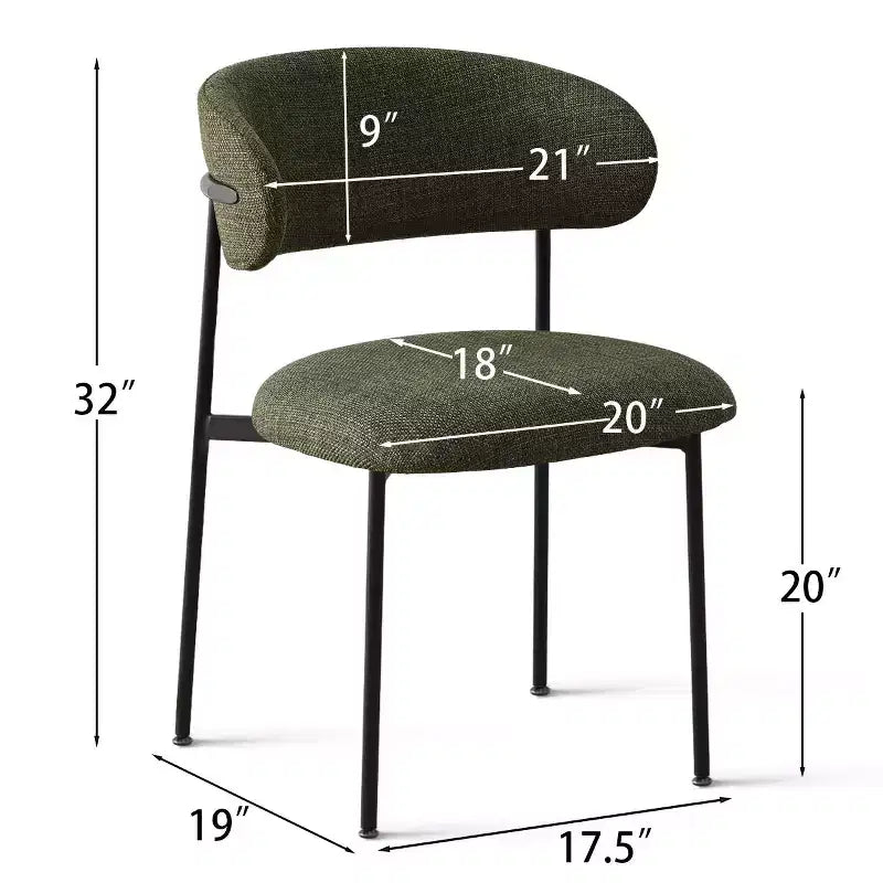 Upholstered Dining Chairs Set of 2, Modern Kitchen Side Chairs with Open Back, Soft Fabric Seat & Black Metal Legs - Panipeachy