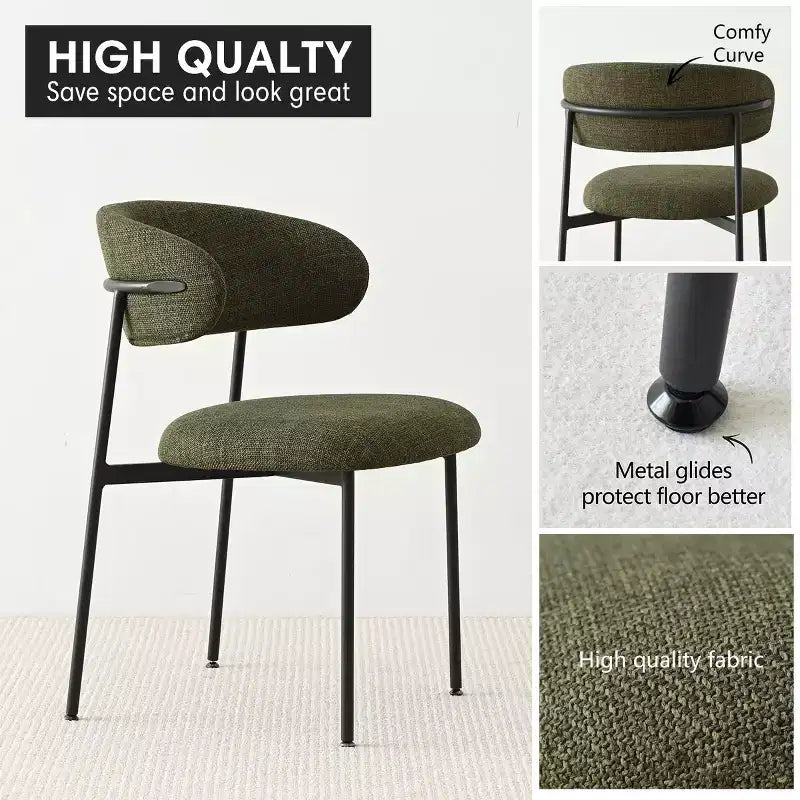 Upholstered Dining Chairs Set of 2, Modern Kitchen Side Chairs with Open Back, Soft Fabric Seat & Black Metal Legs - Panipeachy