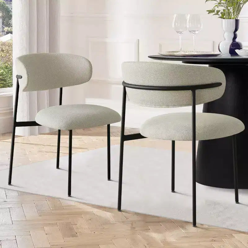 Upholstered Dining Chairs Set of 2, Modern Kitchen Side Chairs with Open Back, Soft Fabric Seat & Black Metal Legs - Panipeachy