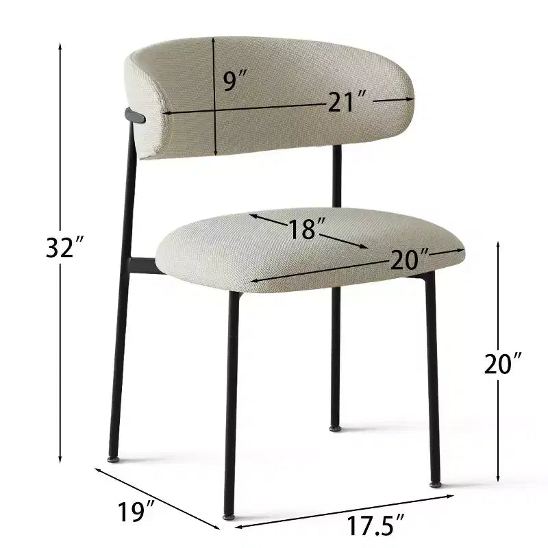 Upholstered Dining Chairs Set of 2, Modern Kitchen Side Chairs with Open Back, Soft Fabric Seat & Black Metal Legs - Panipeachy