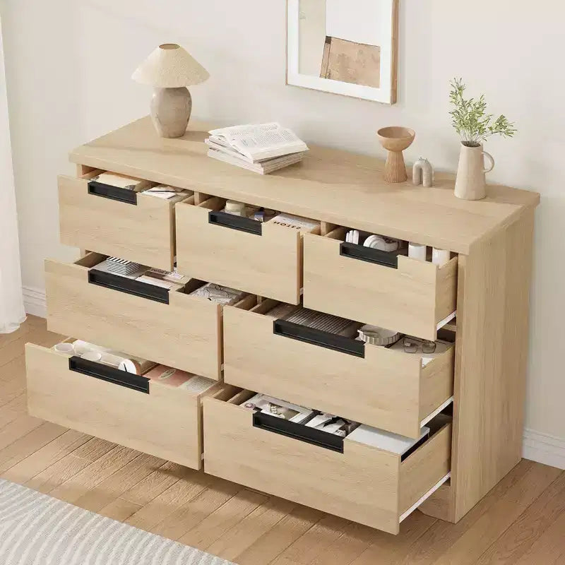 Commode double 7 tiroirs moderne avec poignées encastrées pour chambre à coucher ou chambre de bébé