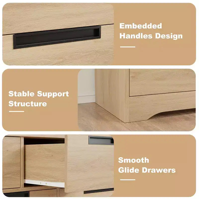 Commode double 7 tiroirs moderne avec poignées encastrées pour chambre à coucher ou chambre de bébé