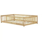 Bellemave Twin Size Montessori Floor Bed with Safety Fence, Kids Platform Bed with Guardrails, Solid Wood Frame, for Toddlers & Kids Bedroom