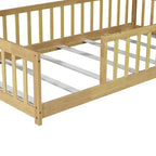Bellemave Twin Size Montessori Floor Bed with Safety Fence, Kids Platform Bed with Guardrails, Solid Wood Frame, for Toddlers & Kids Bedroom