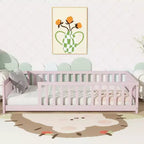 Bellemave Twin Size Montessori Floor Bed with Safety Fence, Kids Platform Bed with Guardrails, Solid Wood Frame, for Toddlers & Kids Bedroom