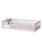 Bellemave Twin Size Montessori Floor Bed with Safety Fence, Kids Platform Bed with Guardrails, Solid Wood Frame, for Toddlers & Kids Bedroom