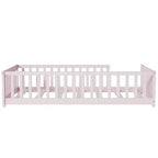 Bellemave Twin Size Montessori Floor Bed with Safety Fence, Kids Platform Bed with Guardrails, Solid Wood Frame, for Toddlers & Kids Bedroom