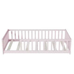 Bellemave Twin Size Montessori Floor Bed with Safety Fence, Kids Platform Bed with Guardrails, Solid Wood Frame, for Toddlers & Kids Bedroom