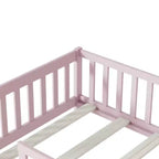 Bellemave Twin Size Montessori Floor Bed with Safety Fence, Kids Platform Bed with Guardrails, Solid Wood Frame, for Toddlers & Kids Bedroom