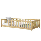 Bellemave Twin Size Montessori Floor Bed with Safety Fence, Kids Platform Bed with Guardrails, Solid Wood Frame, for Toddlers & Kids Bedroom