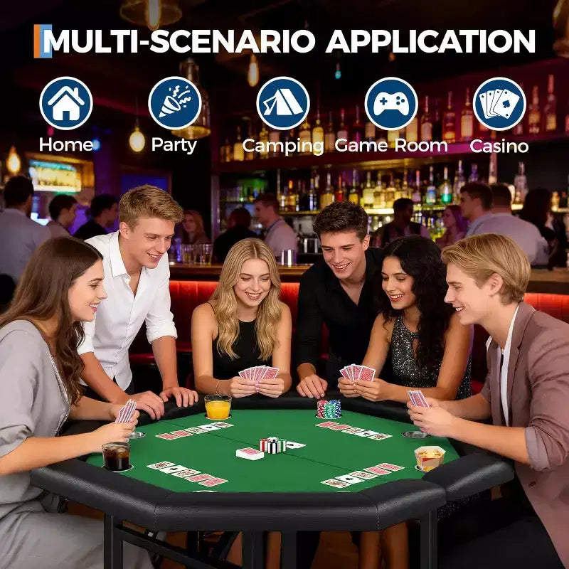 Table de poker pliable de 48 pouces pour 8 joueurs, table de jeu pliable portable avec accoudoirs rembourrés, porte-gobelets en acier inoxydable, pieds métalliques pliables