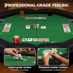 Table de poker pliable de 48 pouces pour 8 joueurs, table de jeu pliable portable avec accoudoirs rembourrés, porte-gobelets en acier inoxydable, pieds métalliques pliables