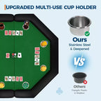 Table de poker pliable de 48 pouces pour 8 joueurs, table de jeu pliable portable avec accoudoirs rembourrés, porte-gobelets en acier inoxydable, pieds métalliques pliables