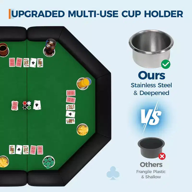 Table de poker pliable de 48 pouces pour 8 joueurs, table de jeu pliable portable avec accoudoirs rembourrés, porte-gobelets en acier inoxydable, pieds métalliques pliables