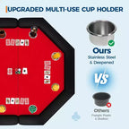 Table de poker pliable de 48 pouces pour 8 joueurs, table de jeu pliable portable avec accoudoirs rembourrés, porte-gobelets en acier inoxydable, pieds métalliques pliables