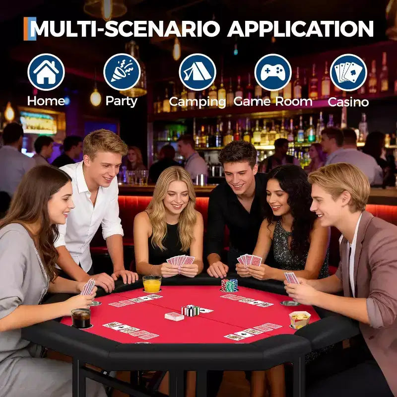 Table de poker pliable de 48 pouces pour 8 joueurs, table de jeu pliable portable avec accoudoirs rembourrés, porte-gobelets en acier inoxydable, pieds métalliques pliables