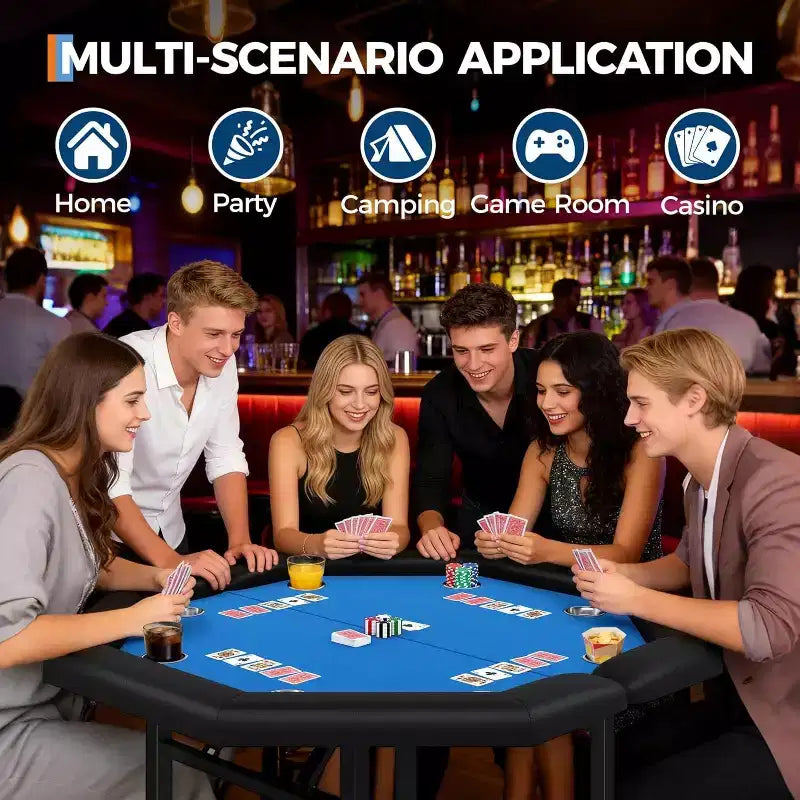 Table de poker pliable de 48 pouces pour 8 joueurs, table de jeu pliable portable avec accoudoirs rembourrés, porte-gobelets en acier inoxydable, pieds métalliques pliables