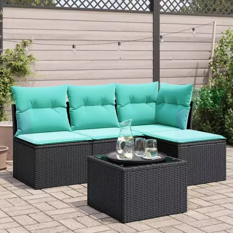 vidaXL 5 Piece Patio Sofa Set with Cushions Black Poly Rattan