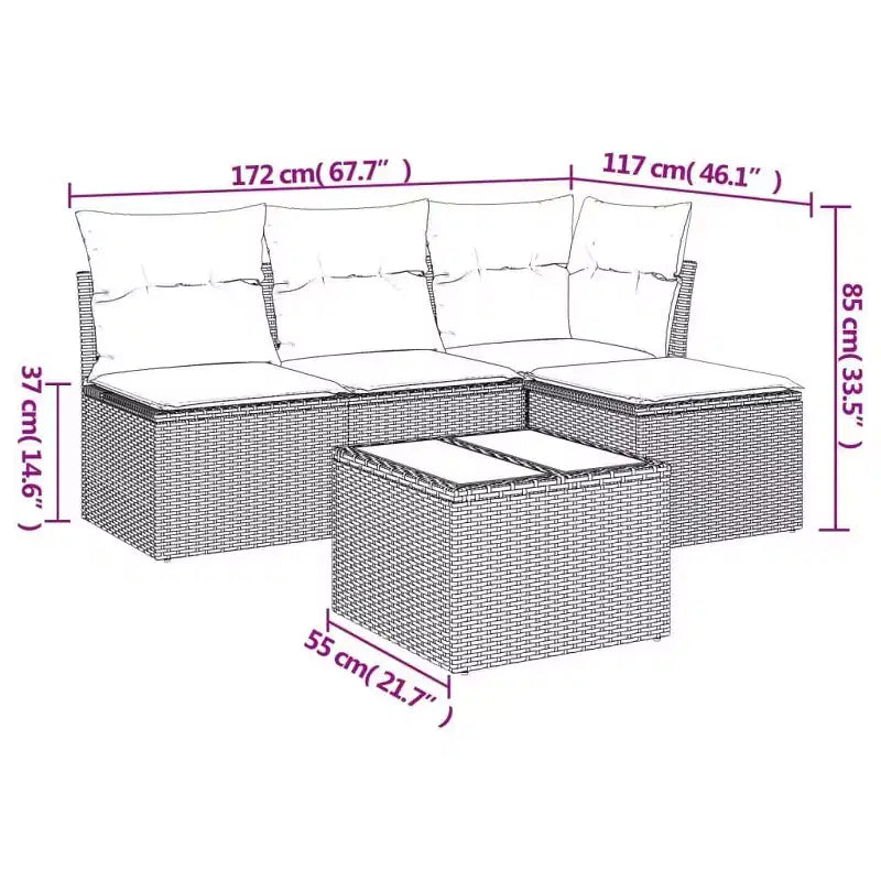 vidaXL 5 Piece Patio Sofa Set with Cushions Black Poly Rattan