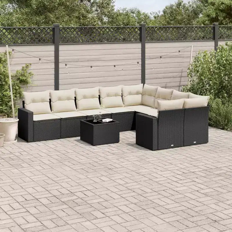 vidaXL Garden Sofa Set Black PE rattan Large UV-resistant materials