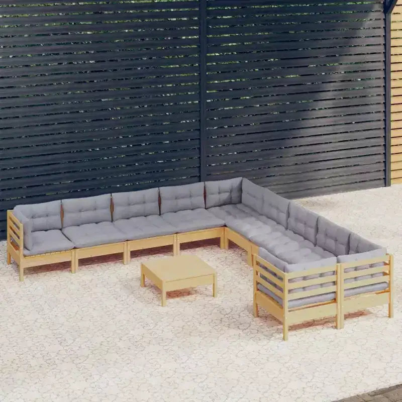 vidaXL Garden Lounge Set Grey Solid pine wood, 100% polyester fabric