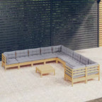 vidaXL Garden Lounge Set Grey Solid pine wood, 100% polyester fabric