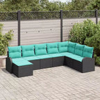 vidaXL Salon de jardin 8 pcs Noir et turquoise Résine tressée - Noir et turquoise sans table