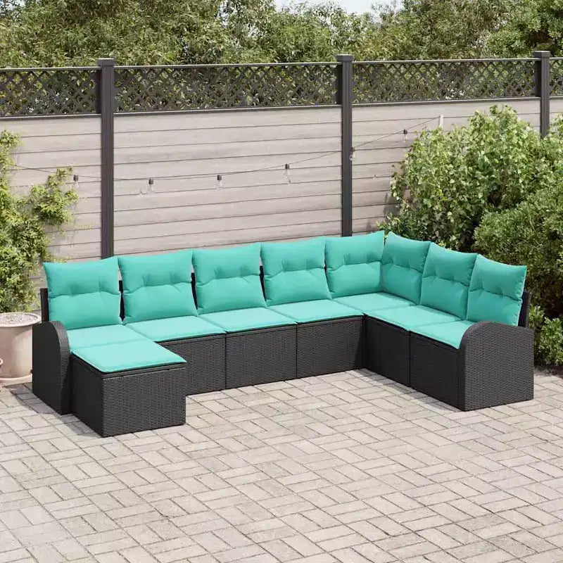 vidaXL Salon de jardin 8 pcs Noir et turquoise Résine tressée - Noir et turquoise sans table