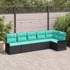 vidaXL Salon de jardin avec coussins 6 pcs Résine tressée Noir - Noir et Turquoise sans table