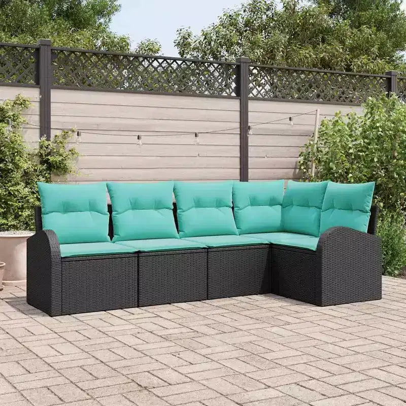 vidaXL Salon de jardin 5 pcs Noir et turquoise Résine tressée - Noir et turquoise sans table