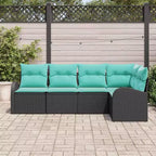 vidaXL Salon de jardin 5 pcs Noir et turquoise Résine tressée - Noir et turquoise sans table