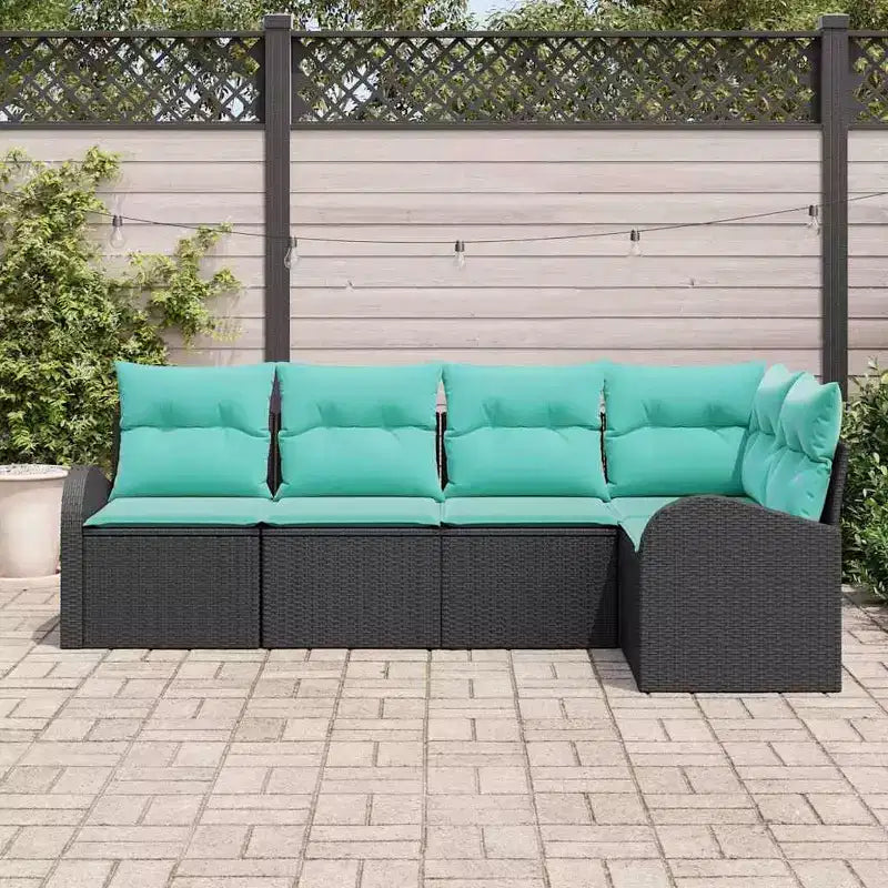 vidaXL Salon de jardin 5 pcs Noir et turquoise Résine tressée - Noir et turquoise sans table