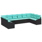 vidaXL Garden Sofa Set 10 pcs Black and turquoise Poly rattan - Black and turquoise without table