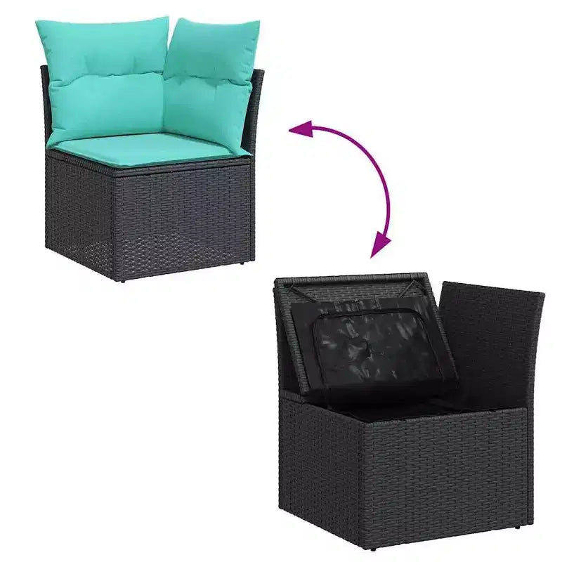 vidaXL Garden Sofa Set 10 pcs Black and turquoise Poly rattan - Black and turquoise without table