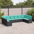 vidaXL Garden Sofa Set 10 pcs Black and turquoise Poly rattan - Black and turquoise without table