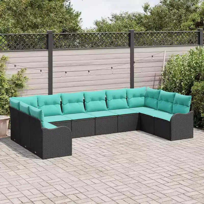 vidaXL Garden Sofa Set 10 pcs Black and turquoise Poly rattan - Black and turquoise without table