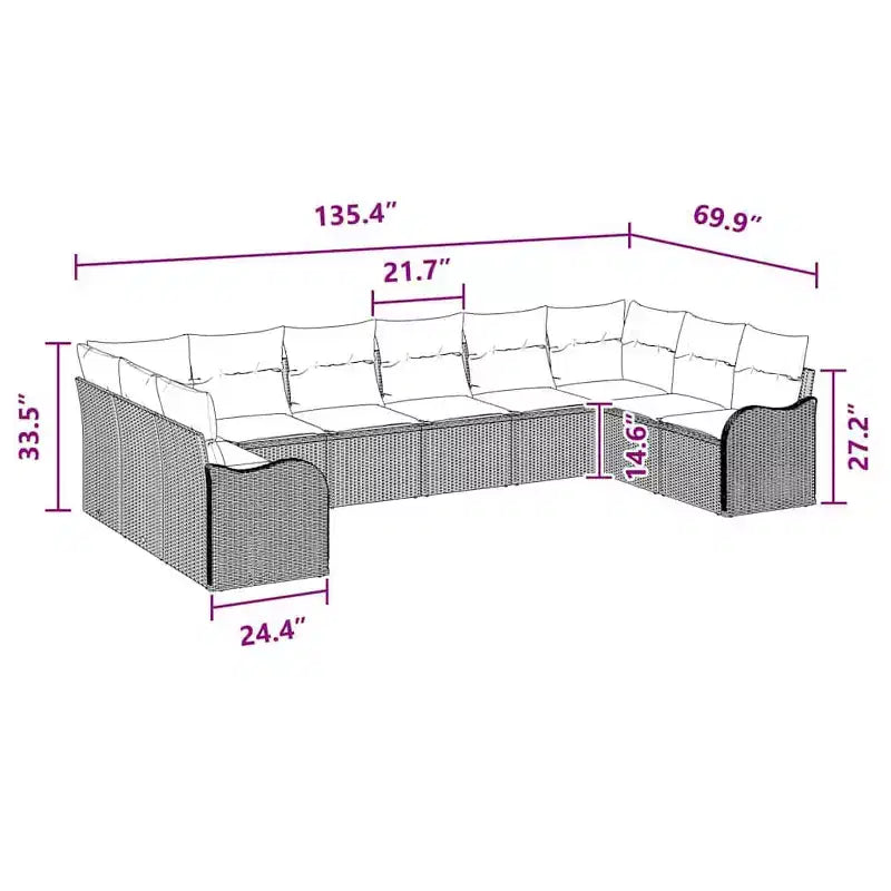 vidaXL Garden Sofa Set 10 pcs Black and turquoise Poly rattan - Black and turquoise without table