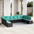 vidaXL Salon de jardin 10 pcs en résine tressée noir et turquoise
